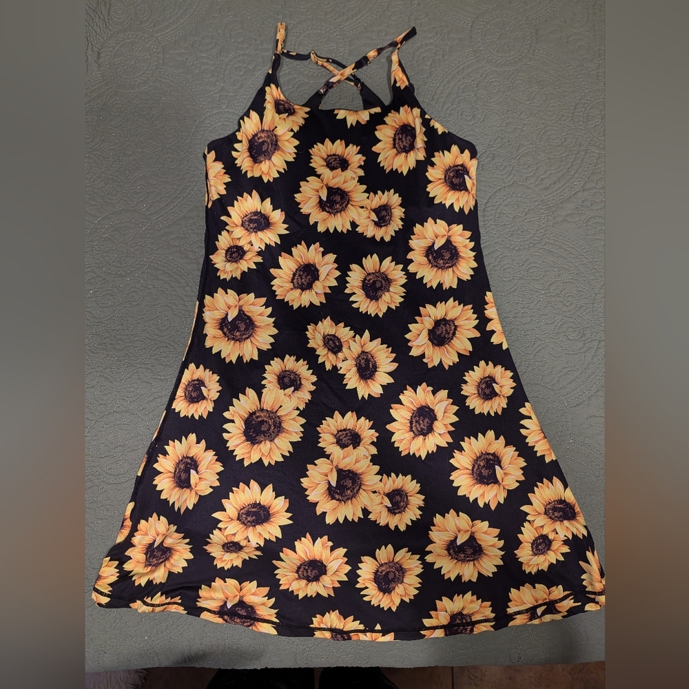 Constantly Varied Gear Sunflower Print Midi Dress - Black and Yellow